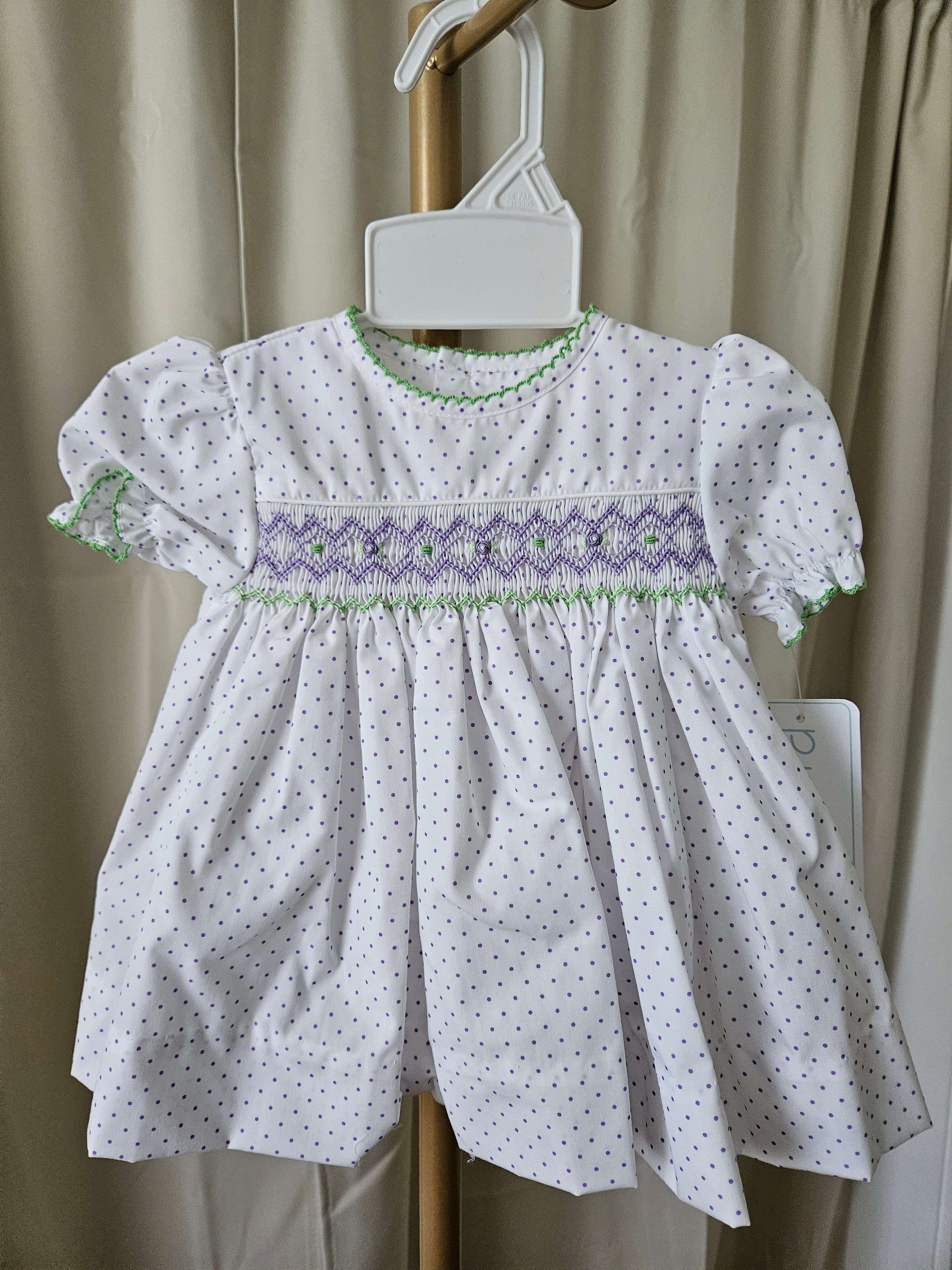 Petit Ami White & Purple Polka Dot Smocked Dress Set | NB–3M