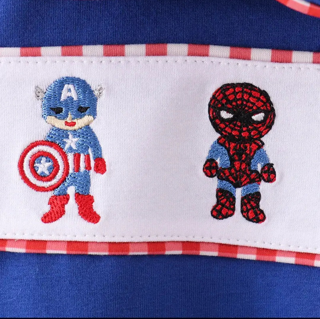 Abby & Evie Blue Kids One Piece with Superhero Design Sz 18M