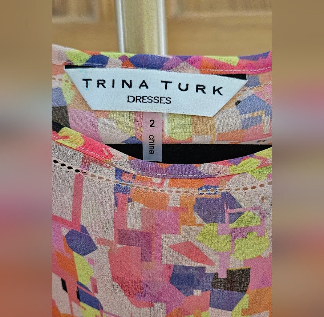 Trina Turk Slip Dress with Shear Overlay Size 2