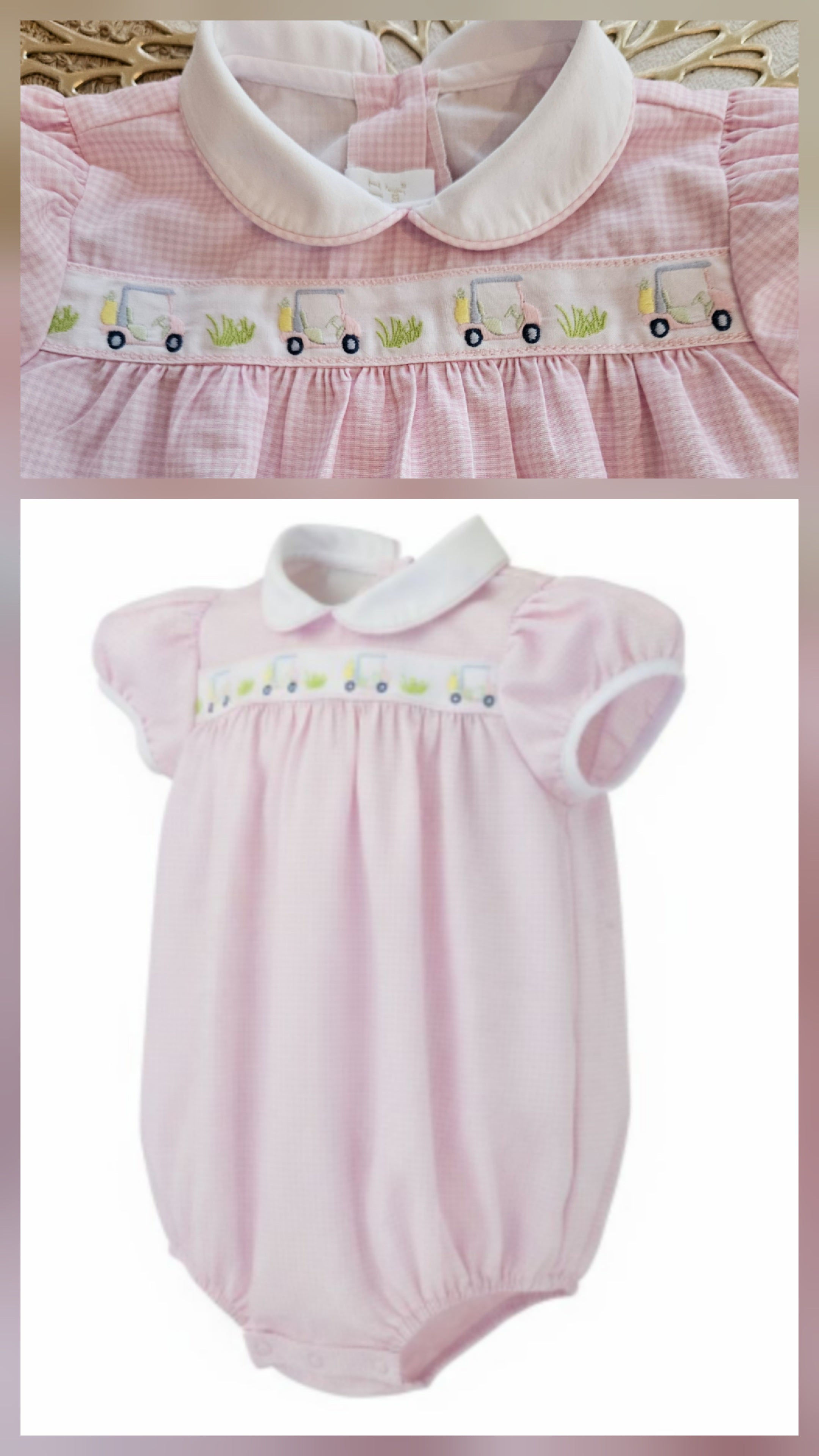 Lullaby Set Pink Golf Baby Romper with White Collar Sz 3M