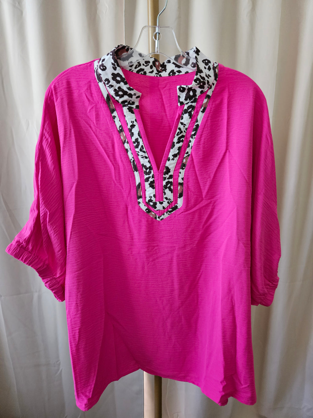 Bright Pink Animal Print Accent Blouse | Size 3X