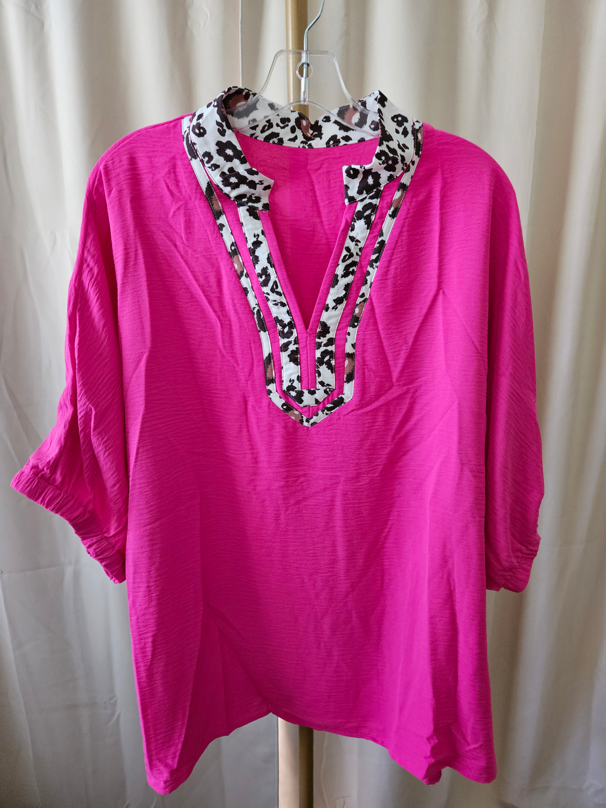 Bright Pink Animal Print Accent Blouse | Size 3X