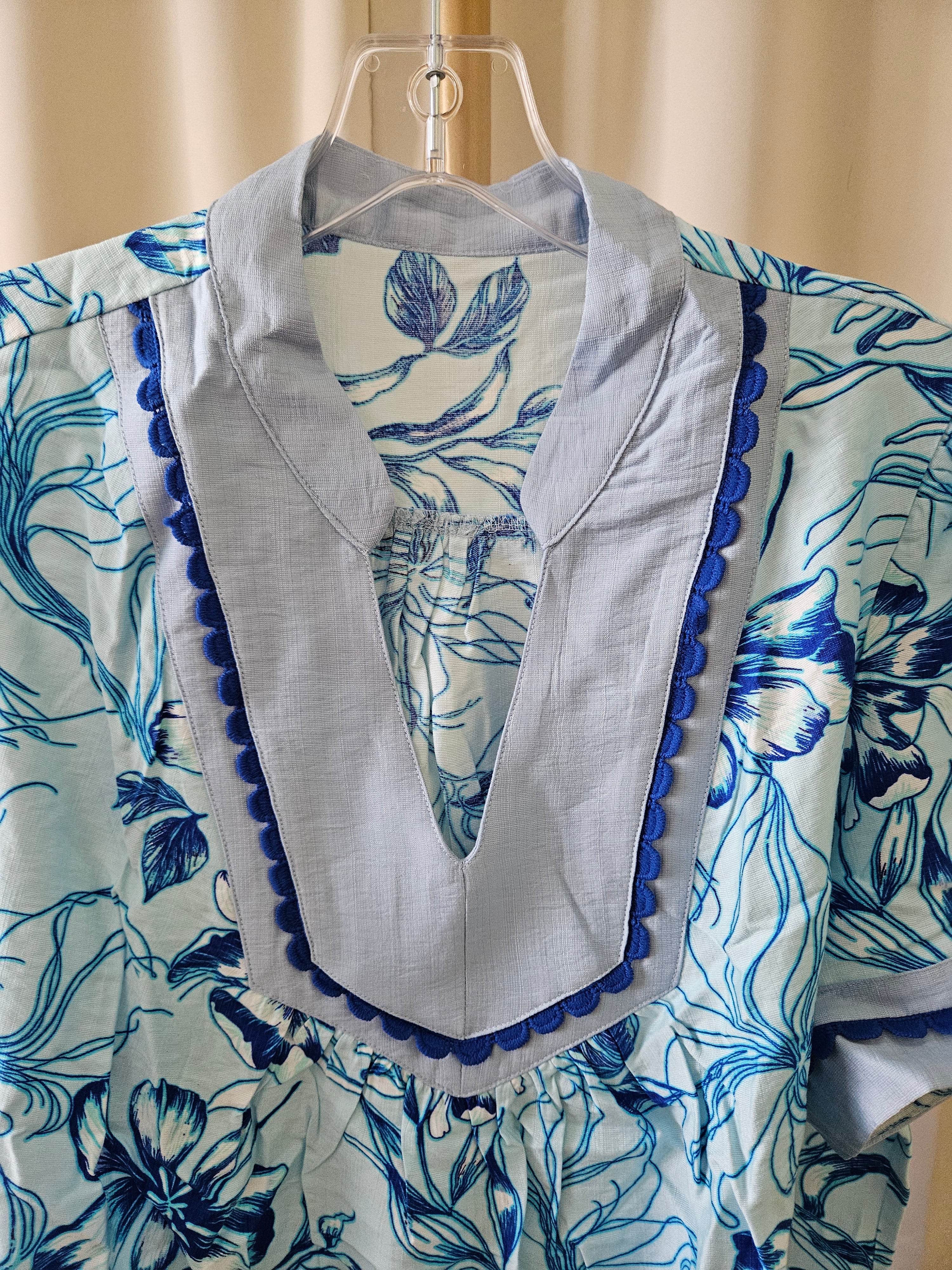 Lovesoft Floral V-Neck Blouse w/ Rick Rack Trim