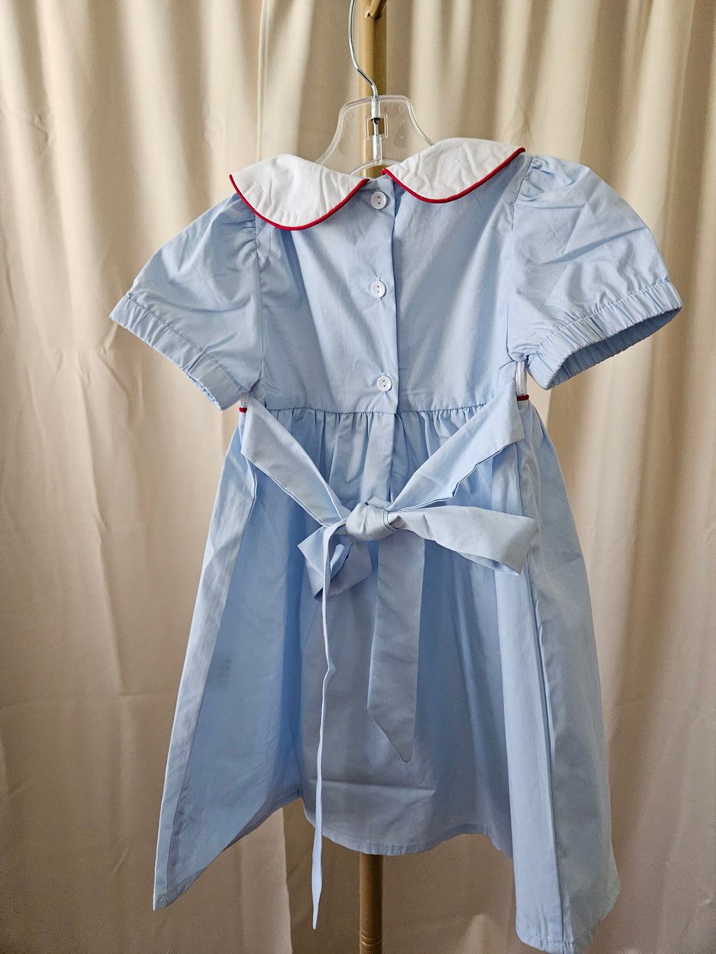 Lil Cactus Smocked Santa Dress Light Blue Red Accents Peter Pan Collar