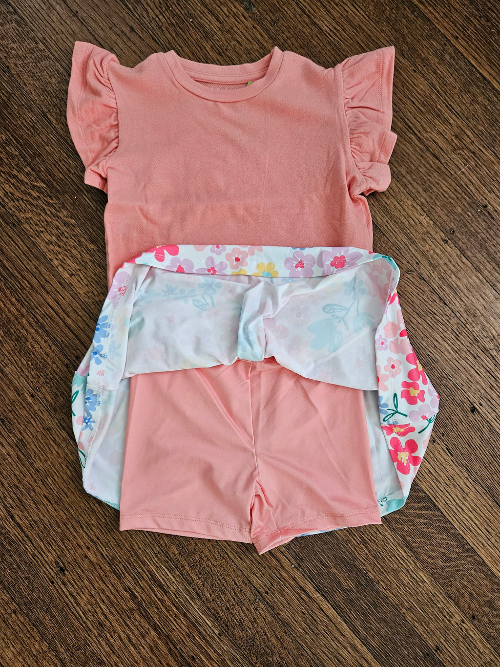 Millie Loves Lily Peach Flutter Sleeve Top & Floral Skort Set | Sizes 4, 6, 8