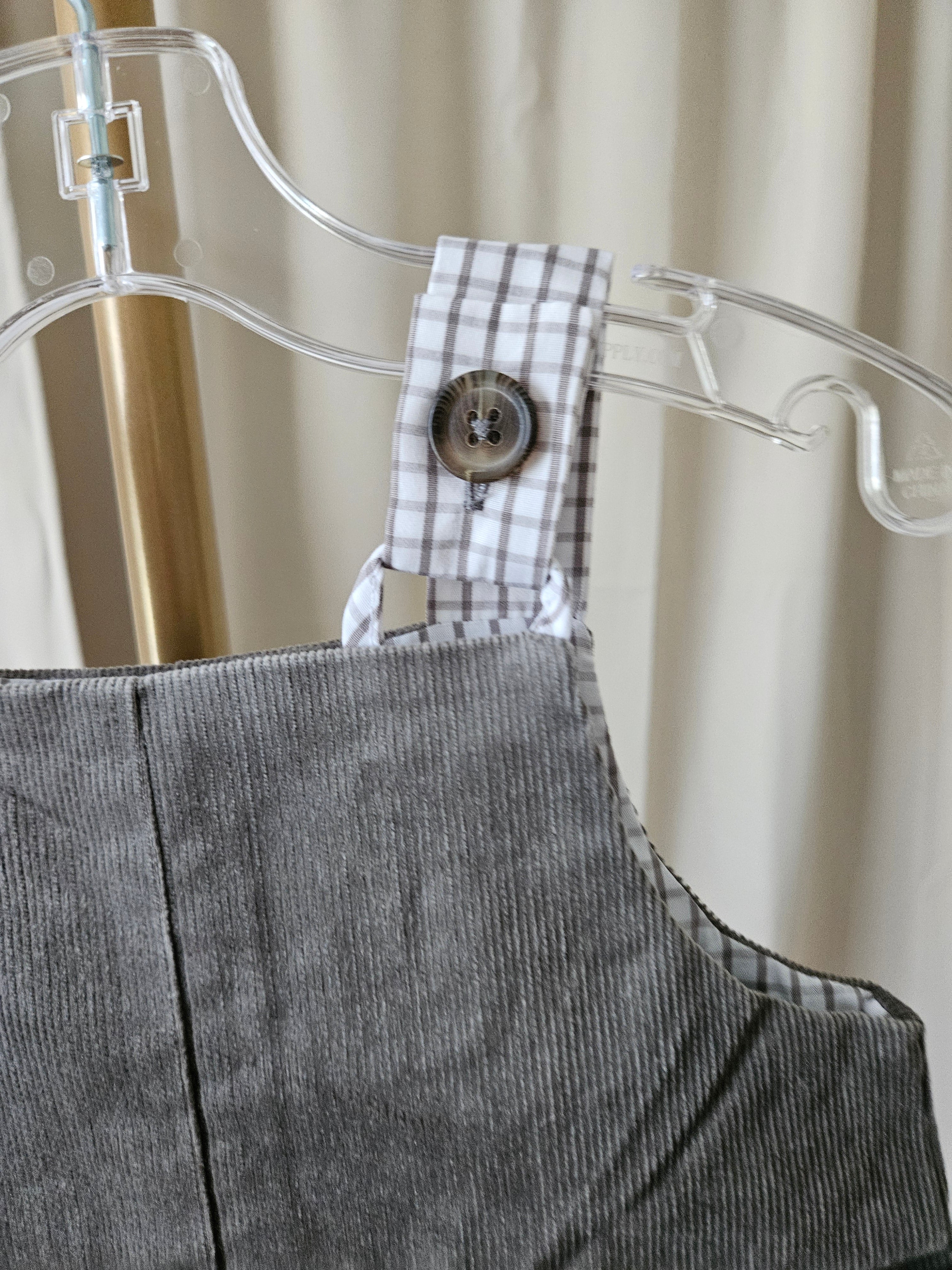 The Beaufort Bonnet Company Gray Corduroy Overalls Gingham Accents