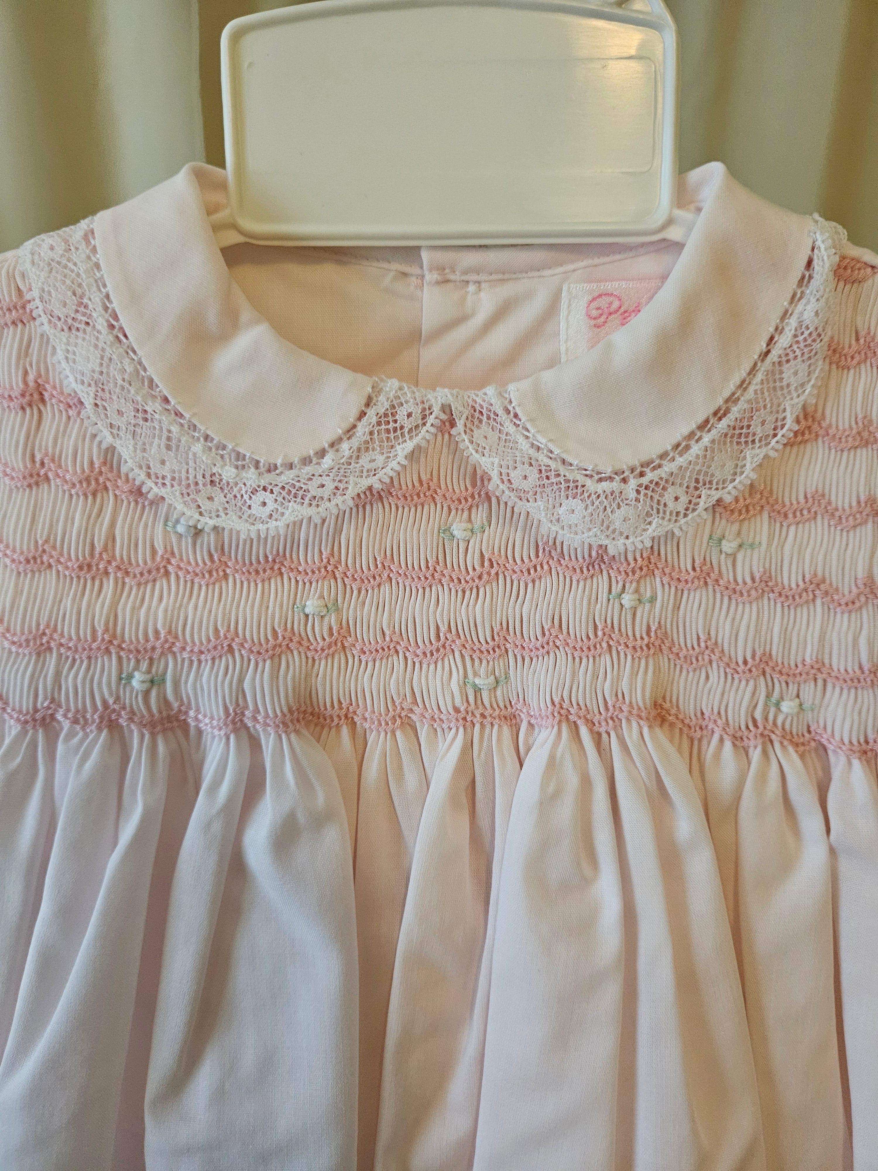 Petit Ami Pink Floral Smocked Baby Dress Set with Bonnet