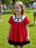 Lil' Cactus Adorable Red and Black Football Smocked Bishop Dress Sz 3T