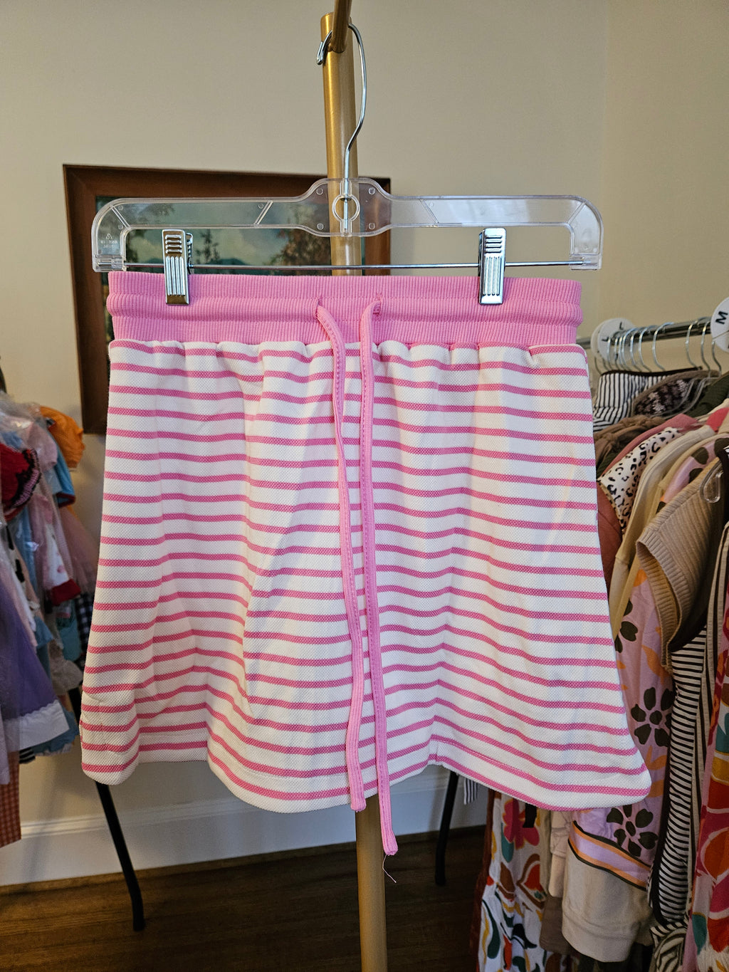 Pink Striped 2pc Collared Pullover & Skort Outfit
