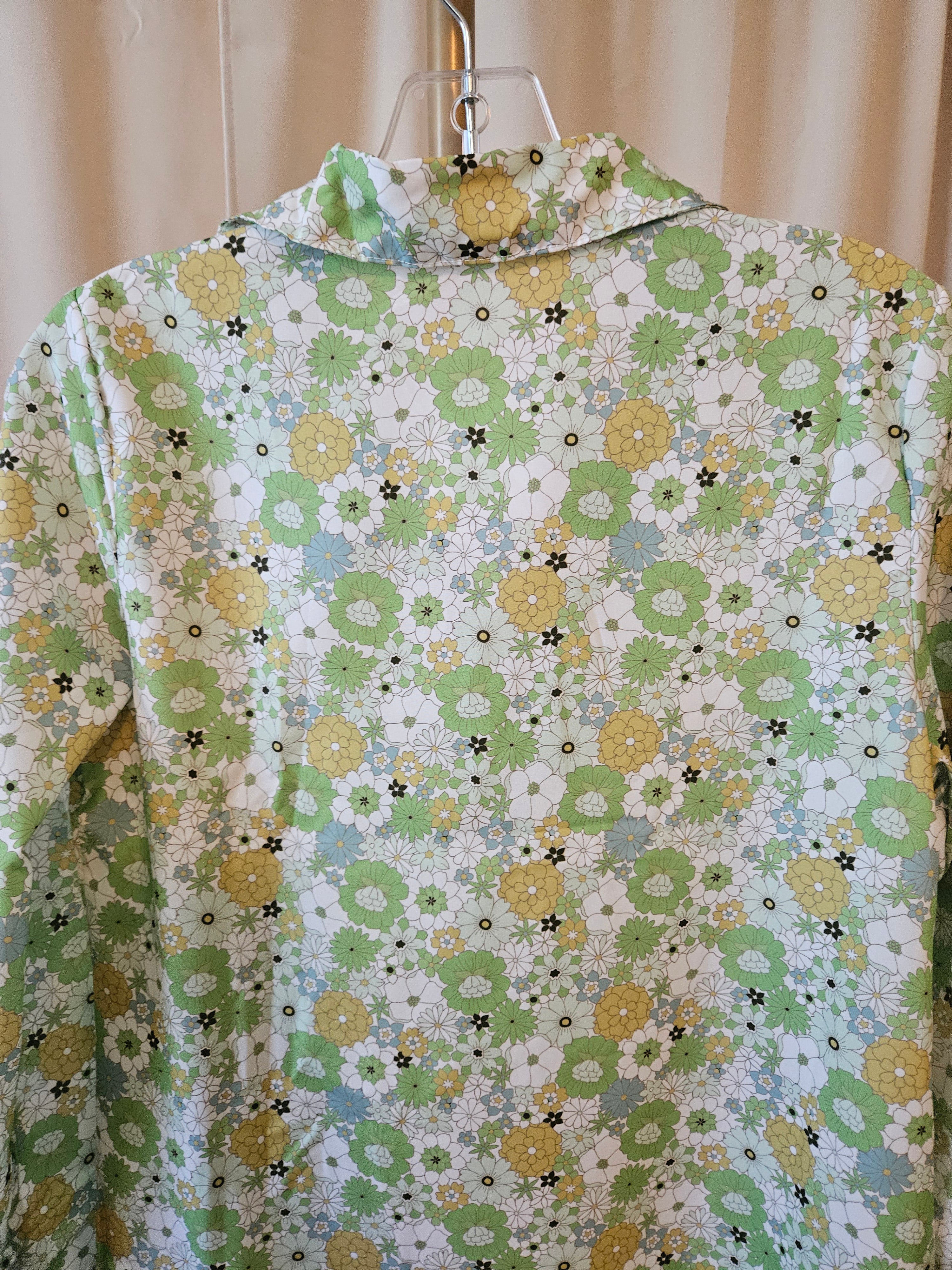 HiddenBrand Green Floral Bohemian Midi Dress | Puff Sleeve V-Neck