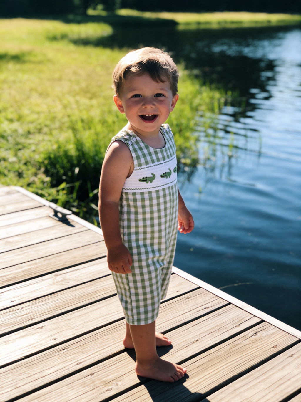 Lil' Cactus Light Green Alligator Smocked Overalls Sz 18-24M