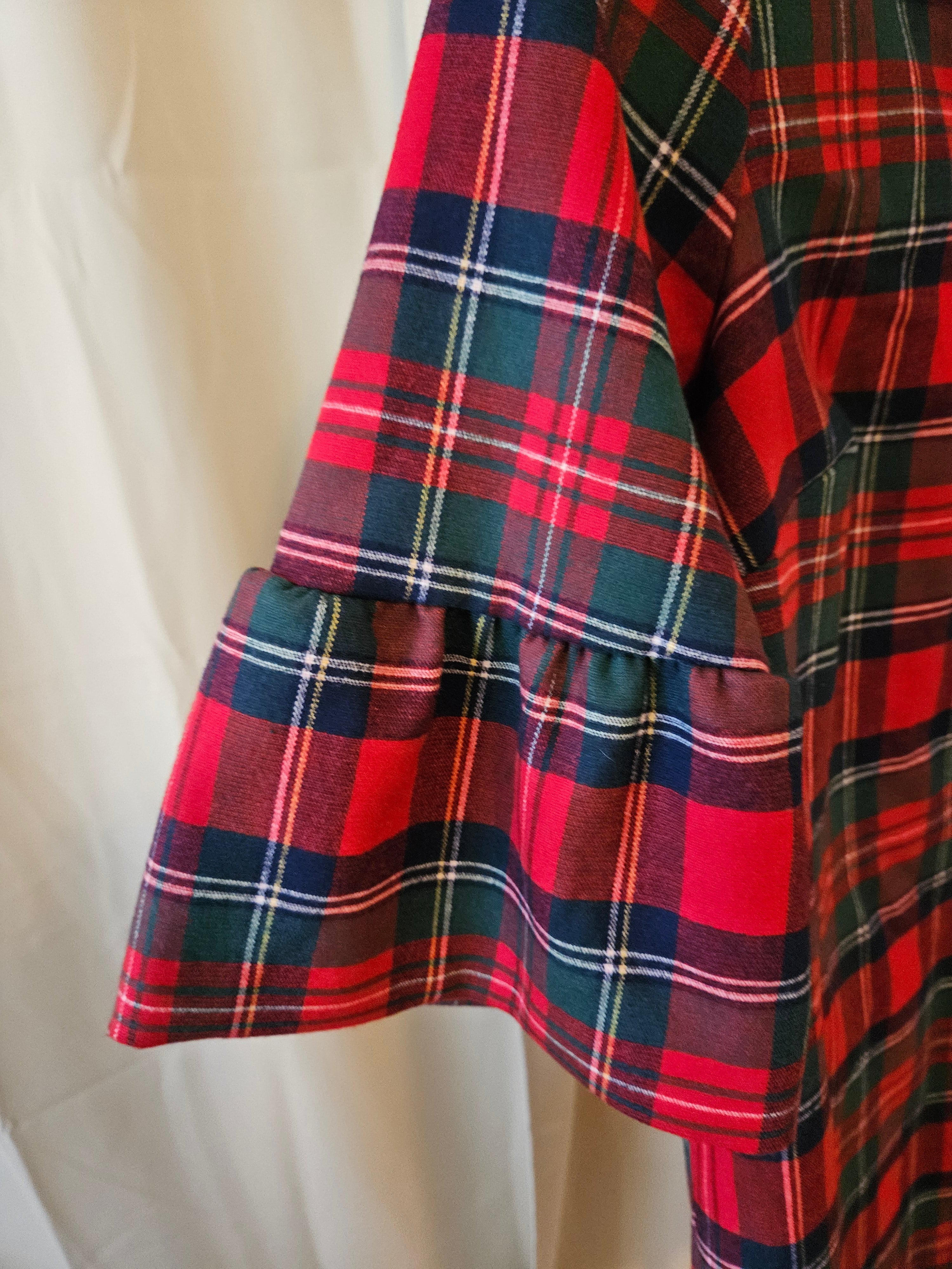 Vineyard Vines Red Green Plaid Bell Sleeve V-Neck Dress Size 0