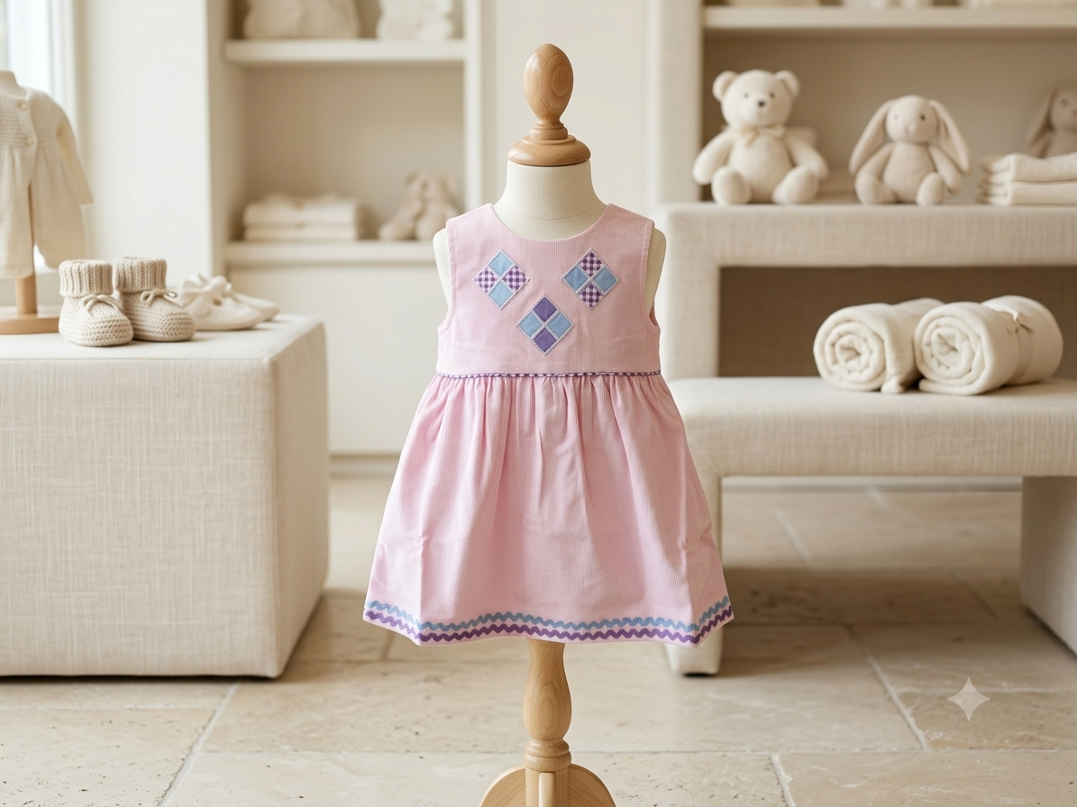 The Beaufort Bonnet Company Pink Corduroy Appliqué Dress