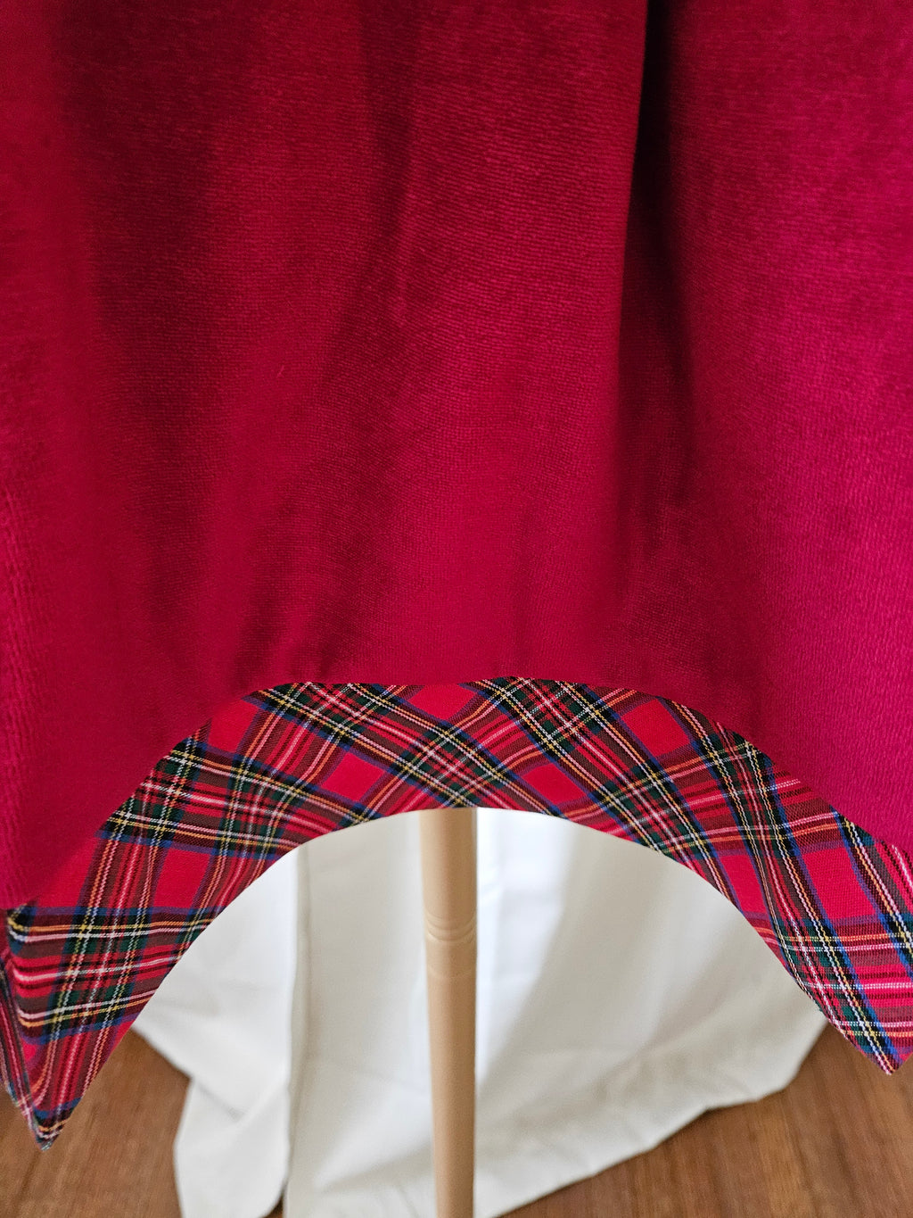 Lil Cactus Deep Red Velvet Christmas Dress Plaid Trim