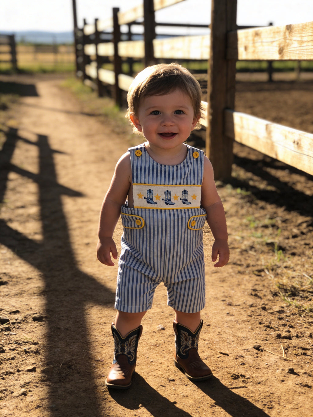 Rylee Faith Designs Smocked Cowboy Boot & Stars Jon Jon