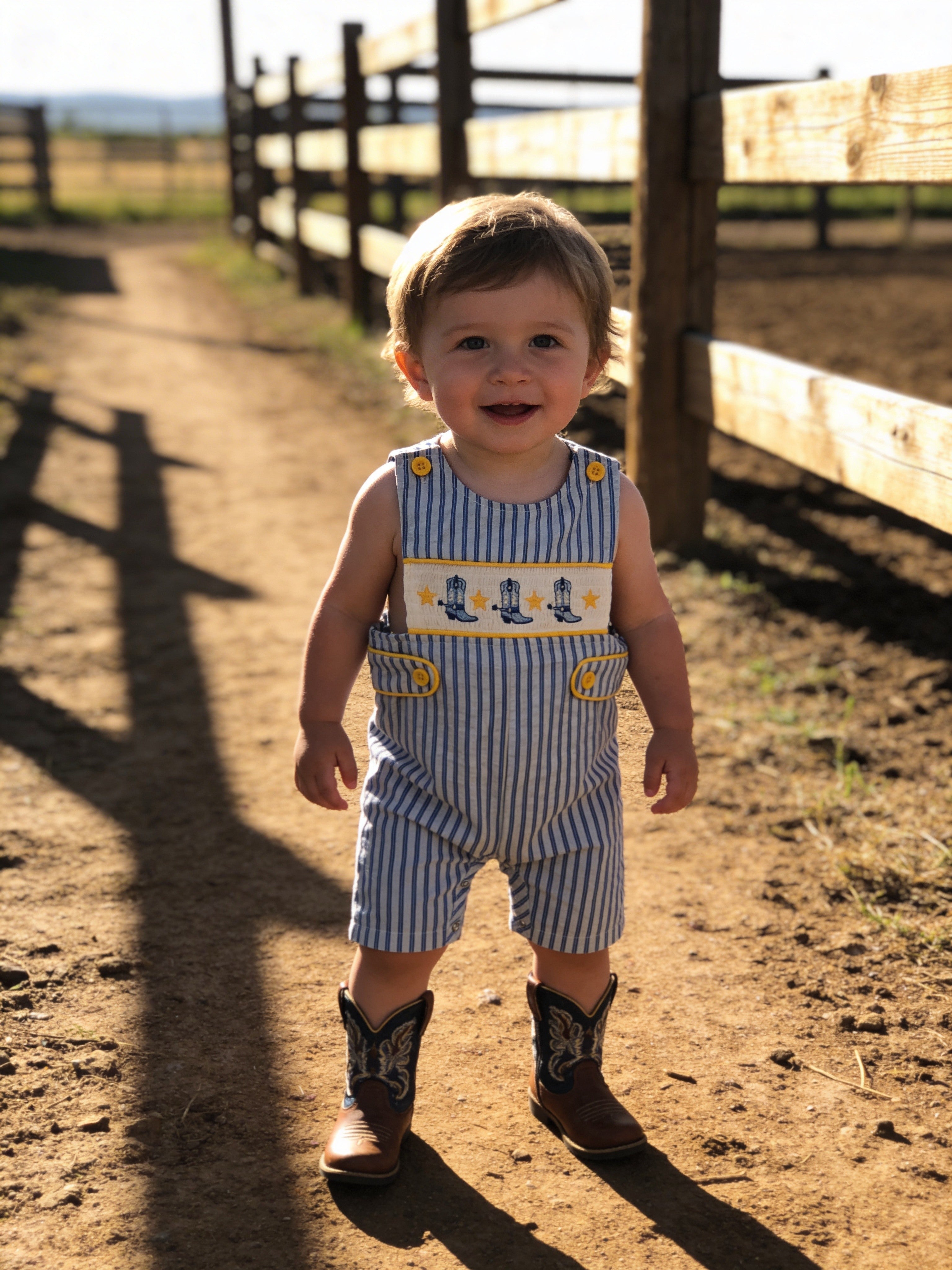 Rylee Faith Designs Smocked Cowboy Boot & Stars Jon Jon