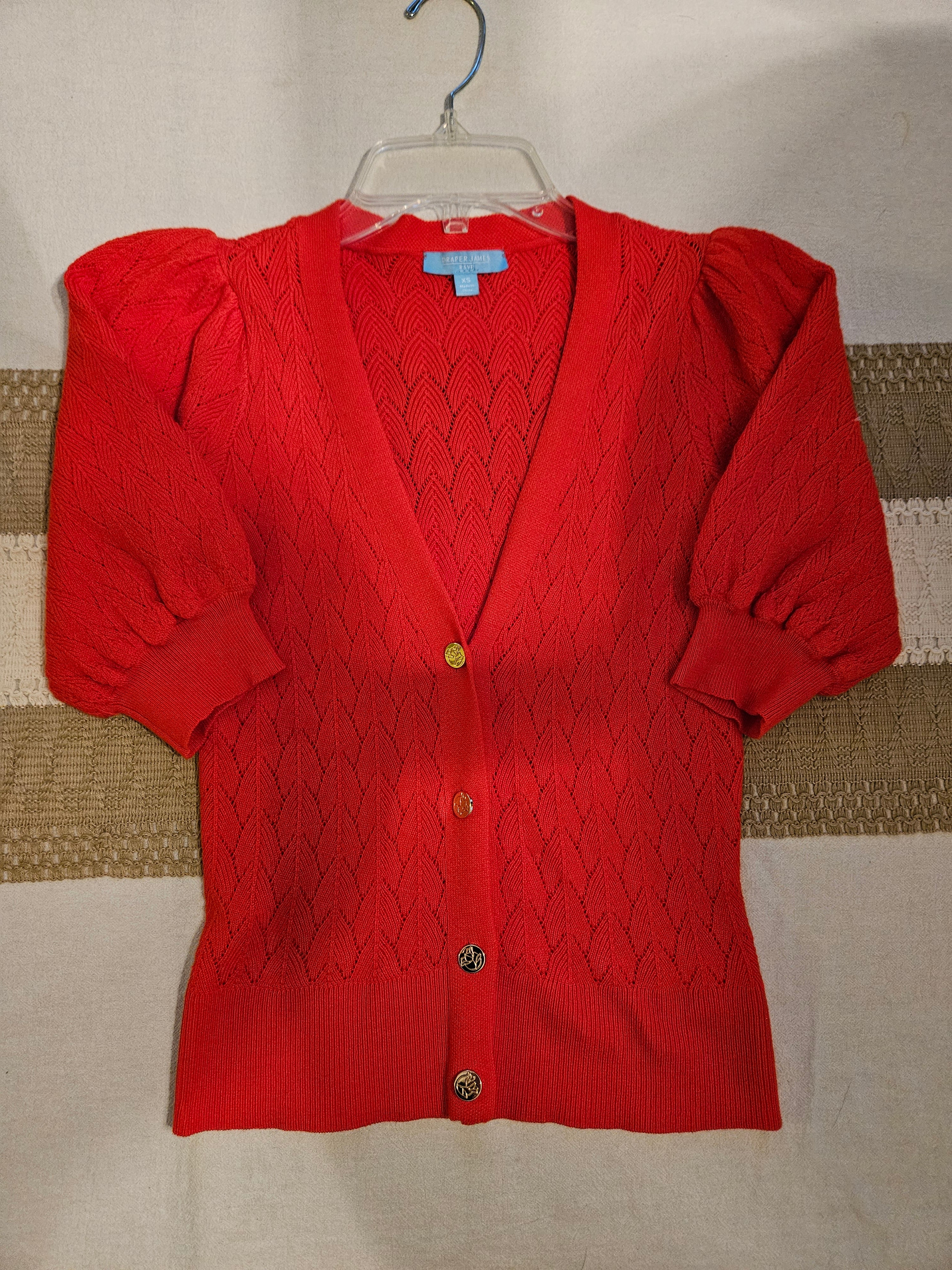 Draper James Red Orange V-Neck Cardigan Sz XS
