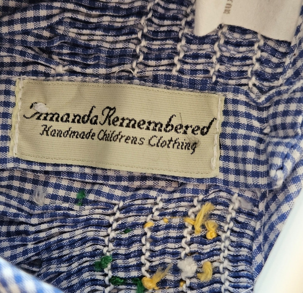 Amanda Remembered Blue & White Smocked Kids Dress with Christmas Lights. Sz 5