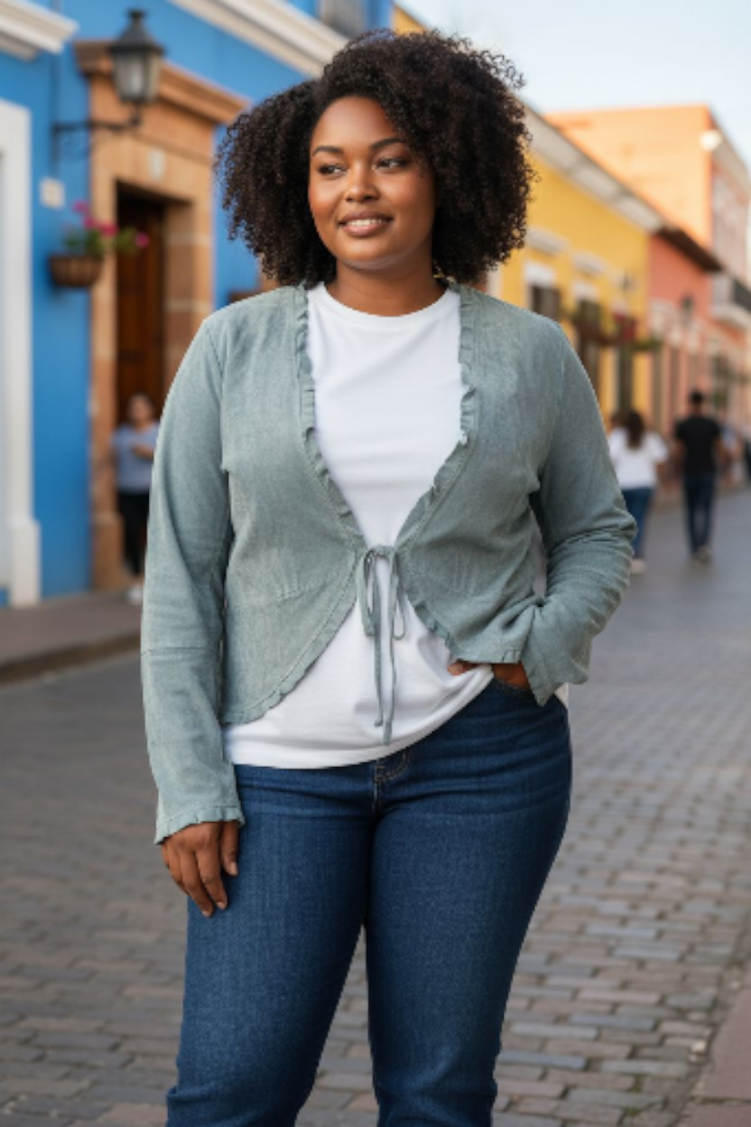 Karen Kane Turquoise Suede Tie Front Jacket Sz Lg