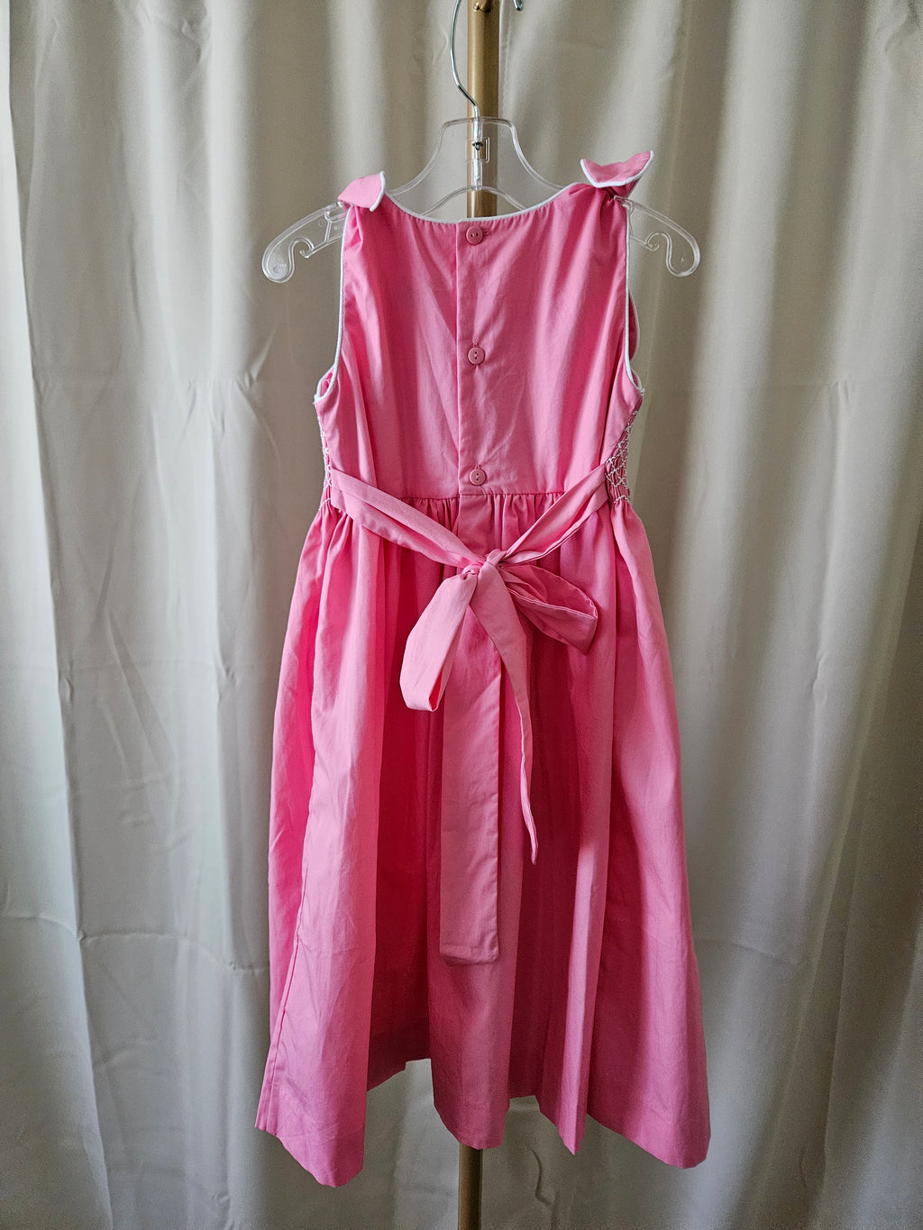 Mom & Me Hot Pink Geometric Smocked Dress w/ Roses Tie Shoulder Boutique