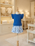 Millie Loves Lily Blue Flutter Top & Blue/White Bow Floral Skort Set | Sizes 6 & 8