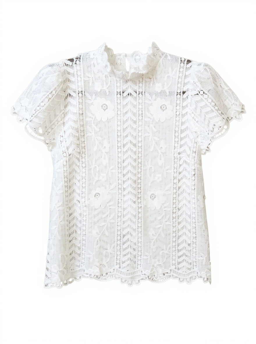 LoveJ Lace See Through Flutter Sleeve Top with Zipper Back Size Small