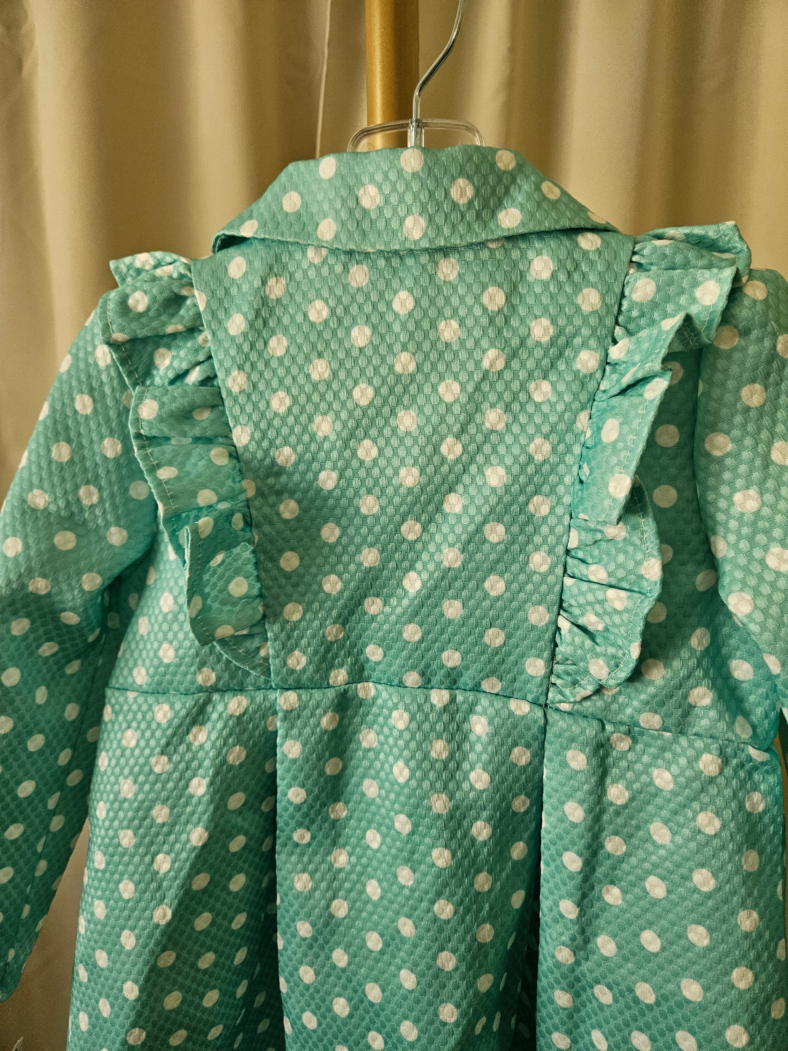 Bonnie Jean Turquoise Polka Dot Ruffle Coat NWT Sz 3T