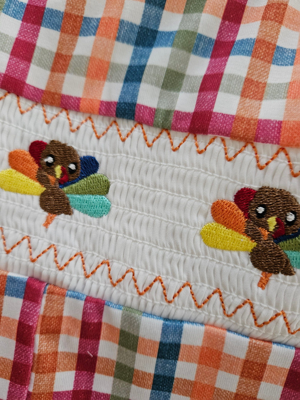 Fall Plaid Turkey Smocked Jon Jon by Rylee Faith Designs – Sizes 3M, 6M, 12M, 18M