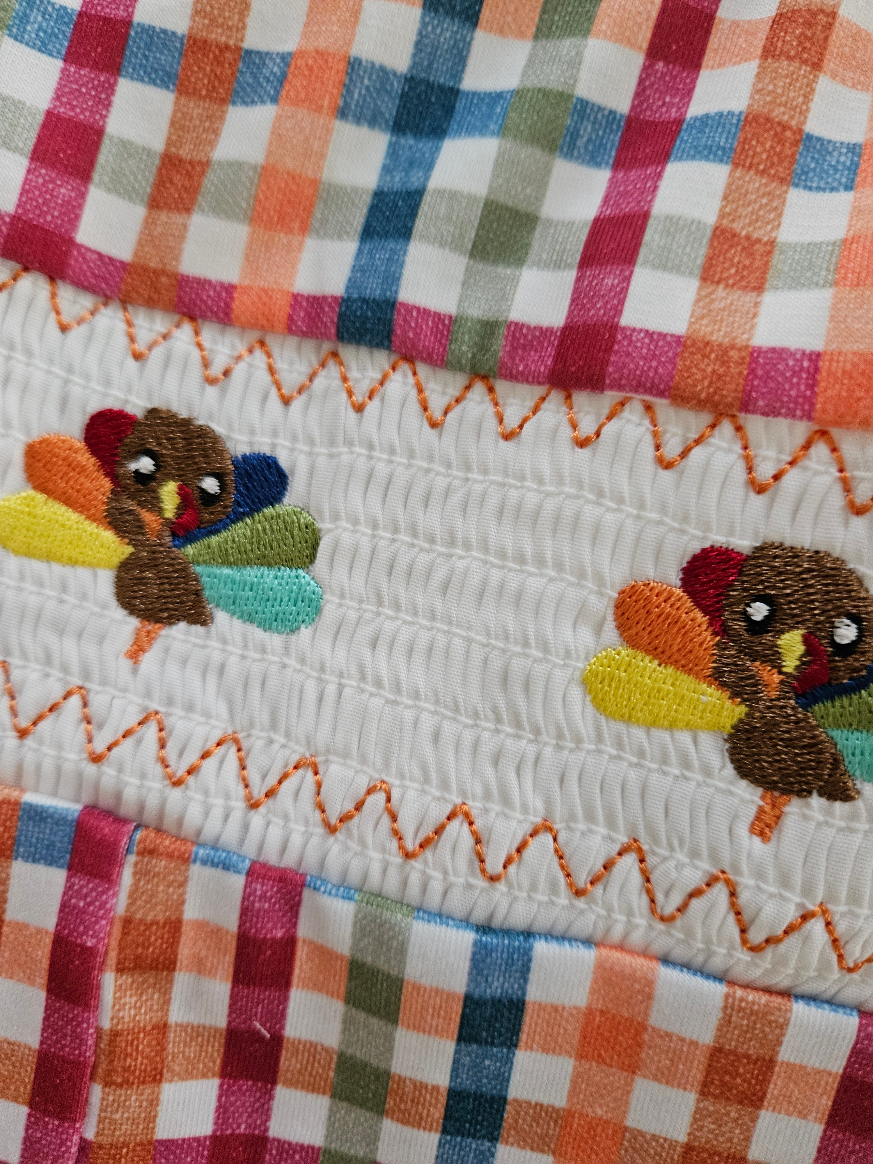 Fall Plaid Turkey Smocked Jon Jon by Rylee Faith Designs – Sizes 3M, 6M, 12M, 18M