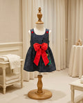 Lil Cactus Christmas Tree Appliqué Plaid Dress with Red Bow