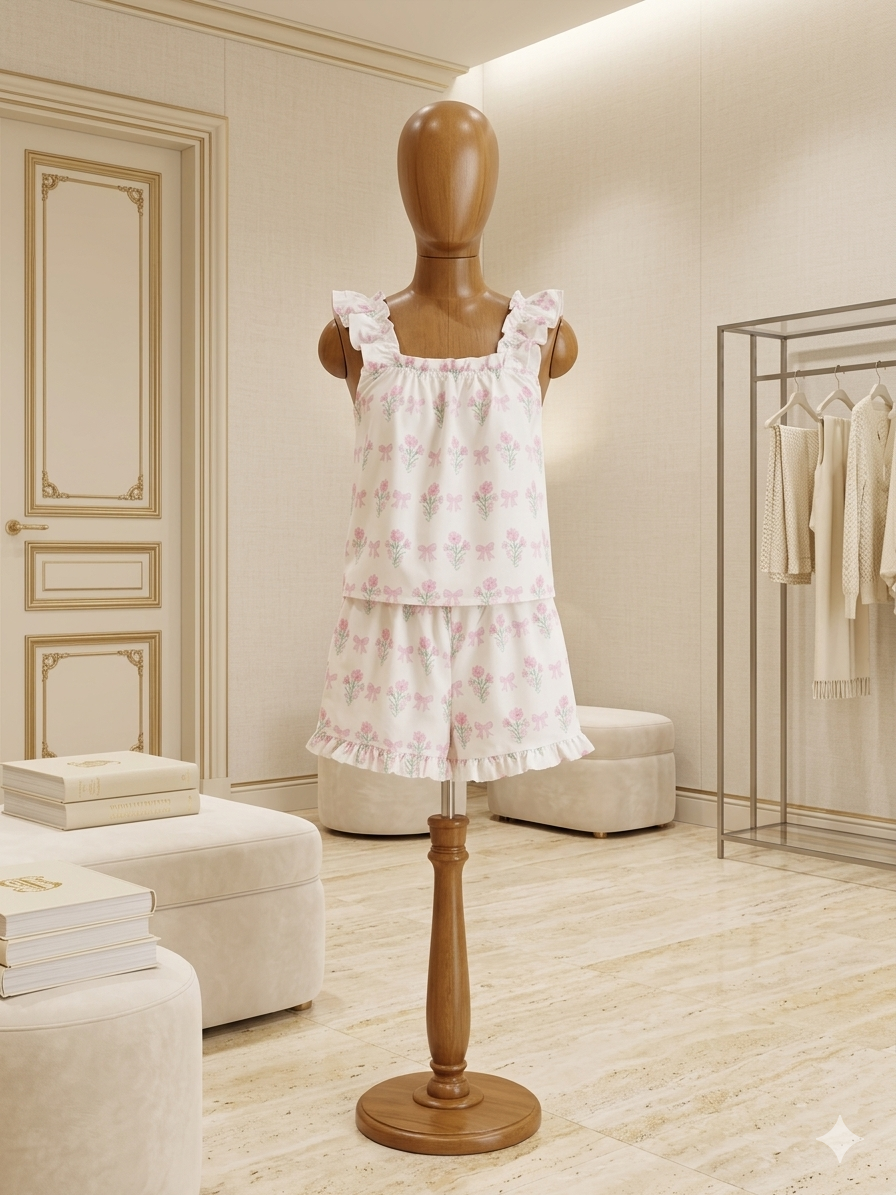 Floral & Ribbon Bow Print 2PC Set by Rosa Clothing