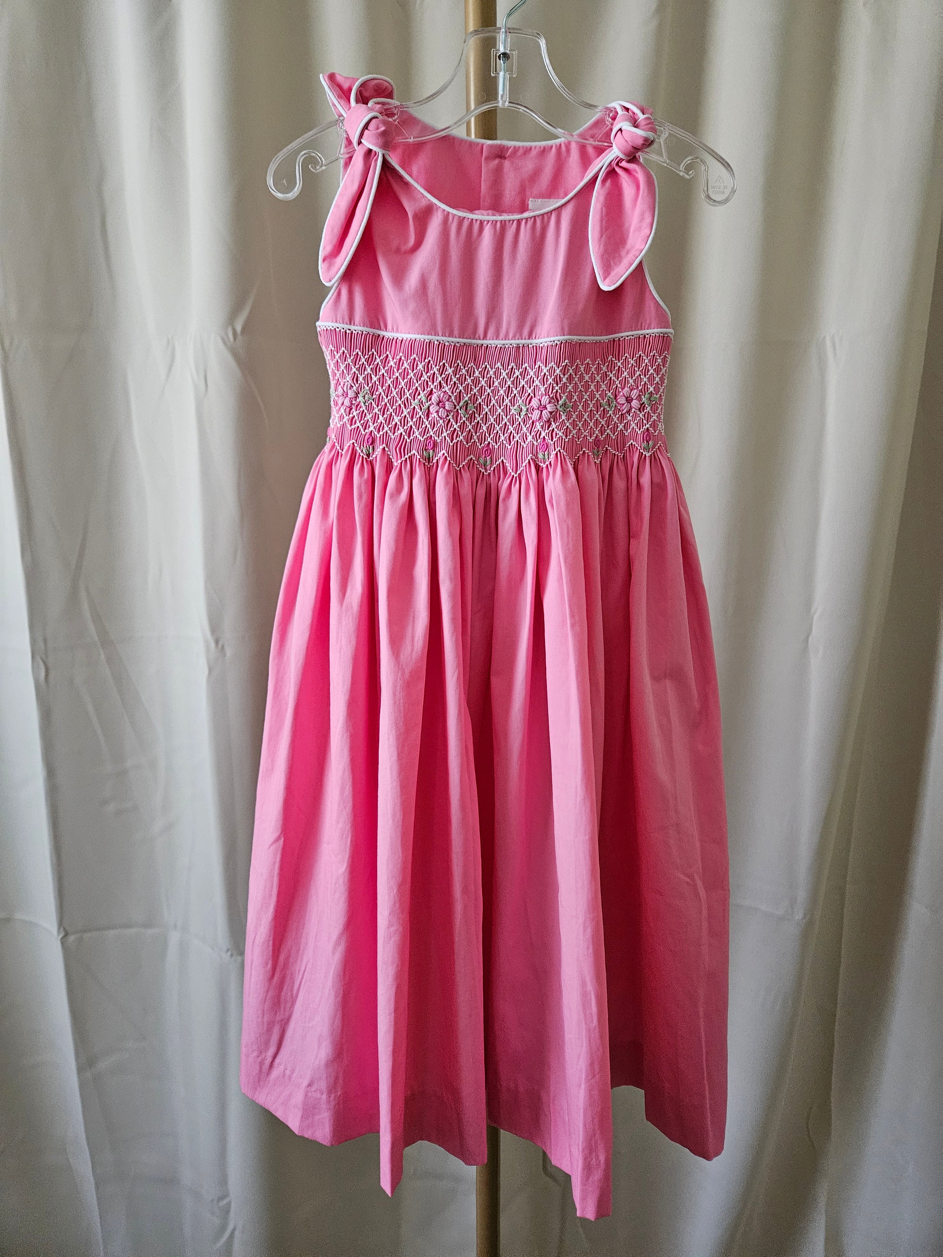 Mom & Me Hot Pink Geometric Smocked Dress w/ Roses Tie Shoulder Boutique