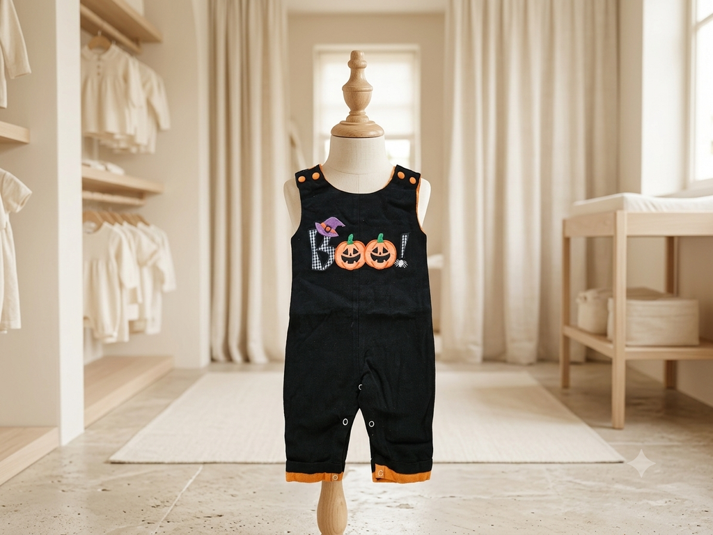 Lil Cactus Halloween BOO Appliqué Overalls