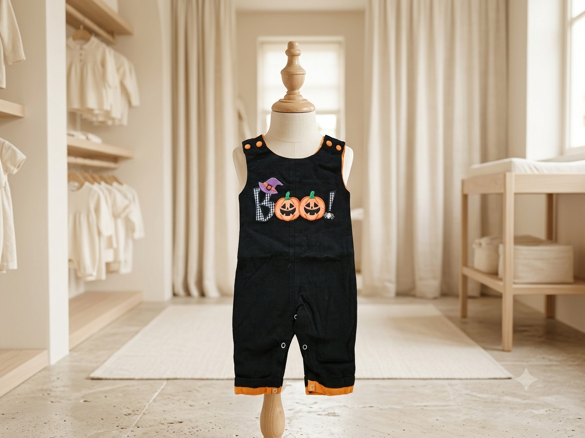 Lil Cactus Halloween BOO Appliqué Overalls