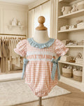 Custom Made Orange & White Plaid Smocked Pumpkin Bubble