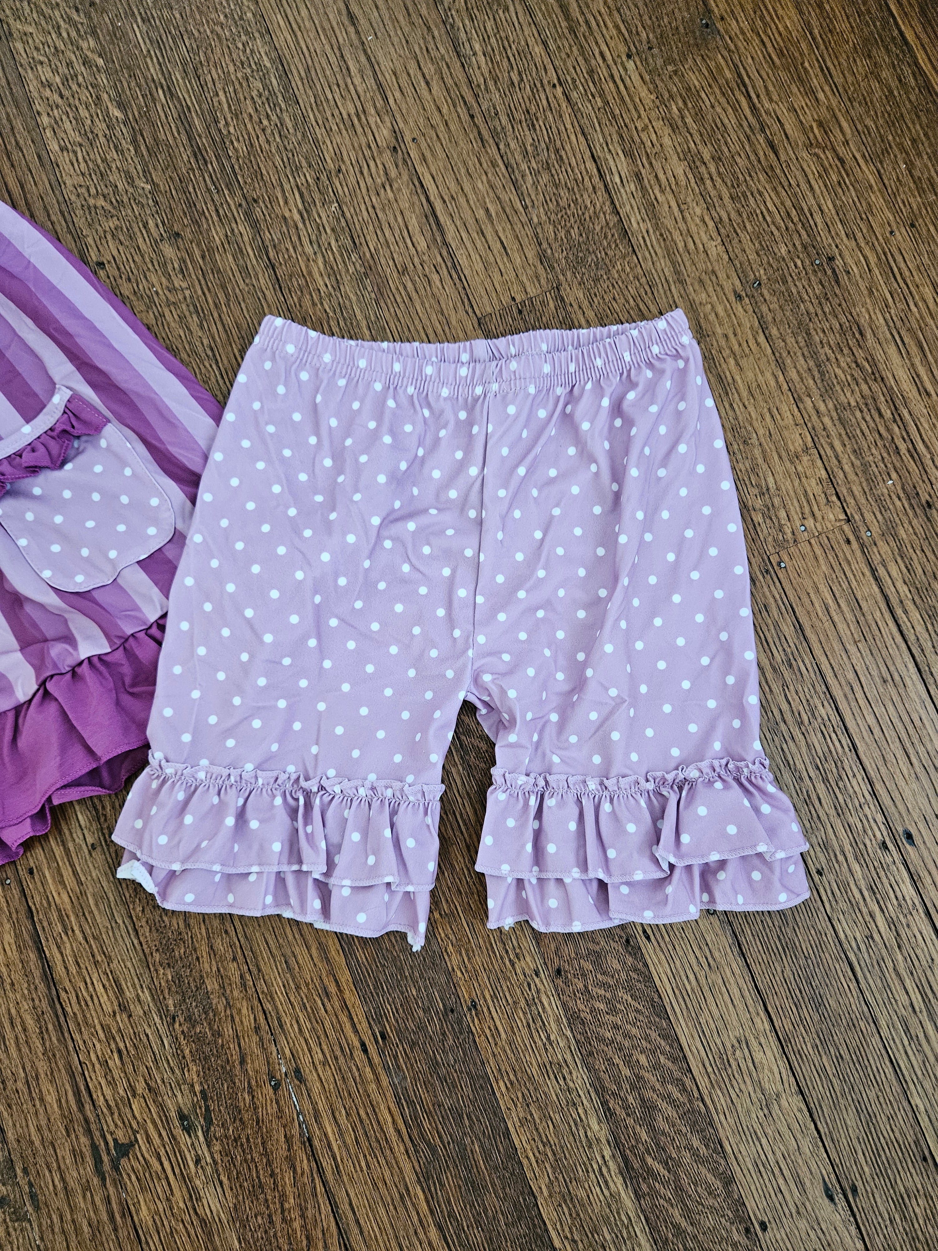 Adorable Sweetness 2-Pc Purple Flutter Sleeve Swing Top & Polka Dot Shorts Set Girls