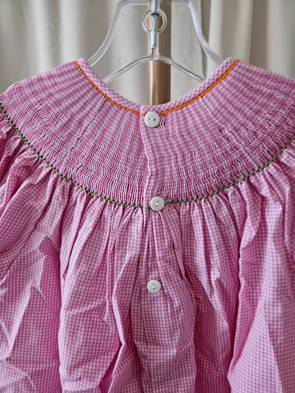 Mom & Me Girls Sz 5 Pink & White Gingham Mary Poppins Smocked Bishop Dress