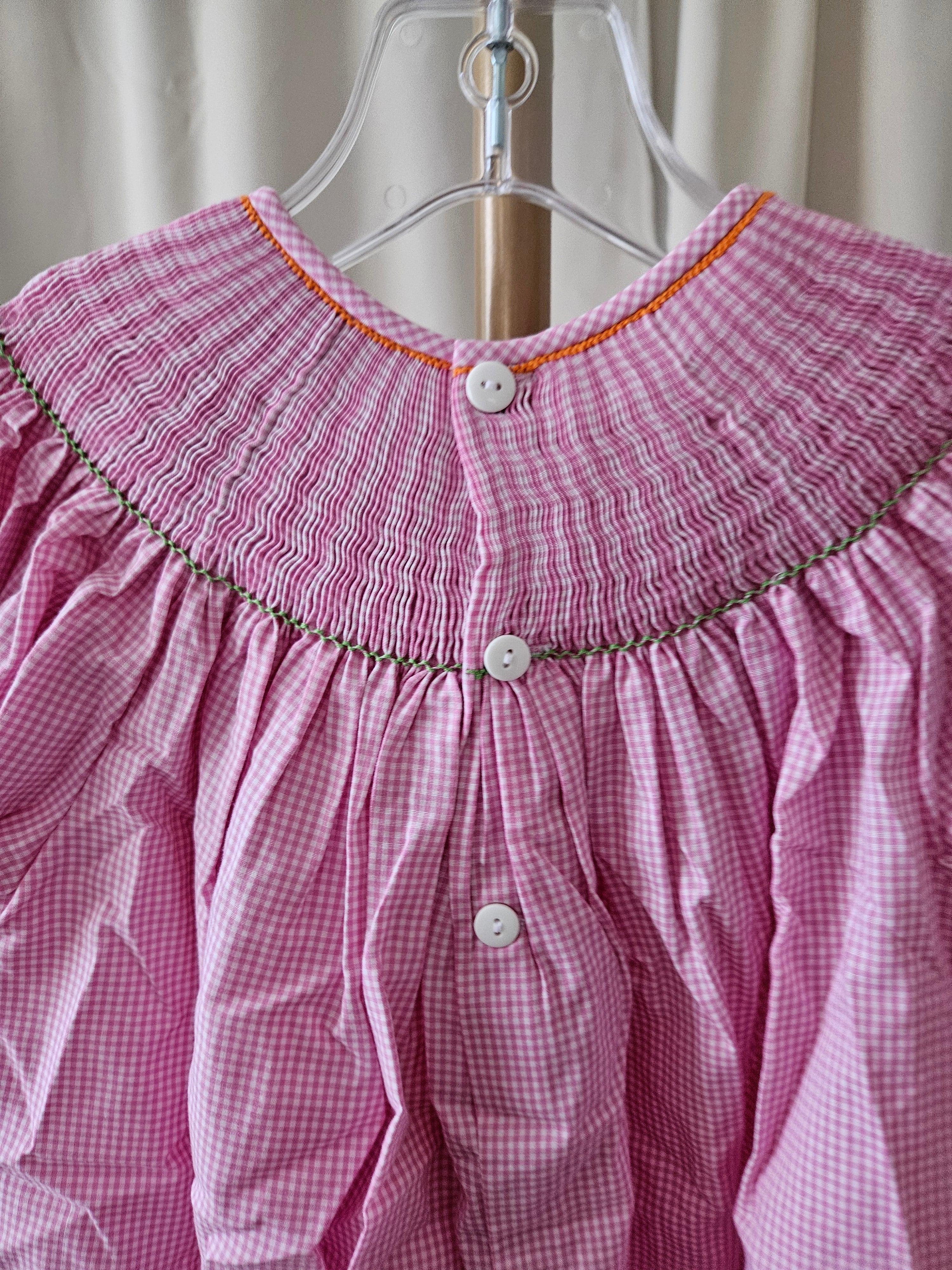 Mom & Me Girls Sz 5 Pink & White Gingham Mary Poppins Smocked Bishop Dress