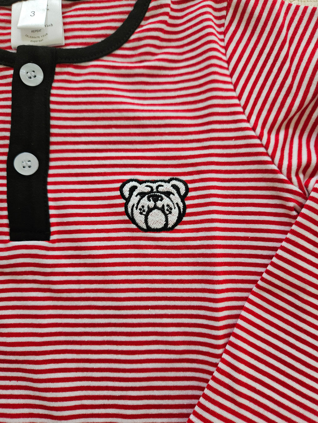 UGA Red & White Striped Embroidered Long Sleeve Shirt | Wear Love Wash | Sz 3