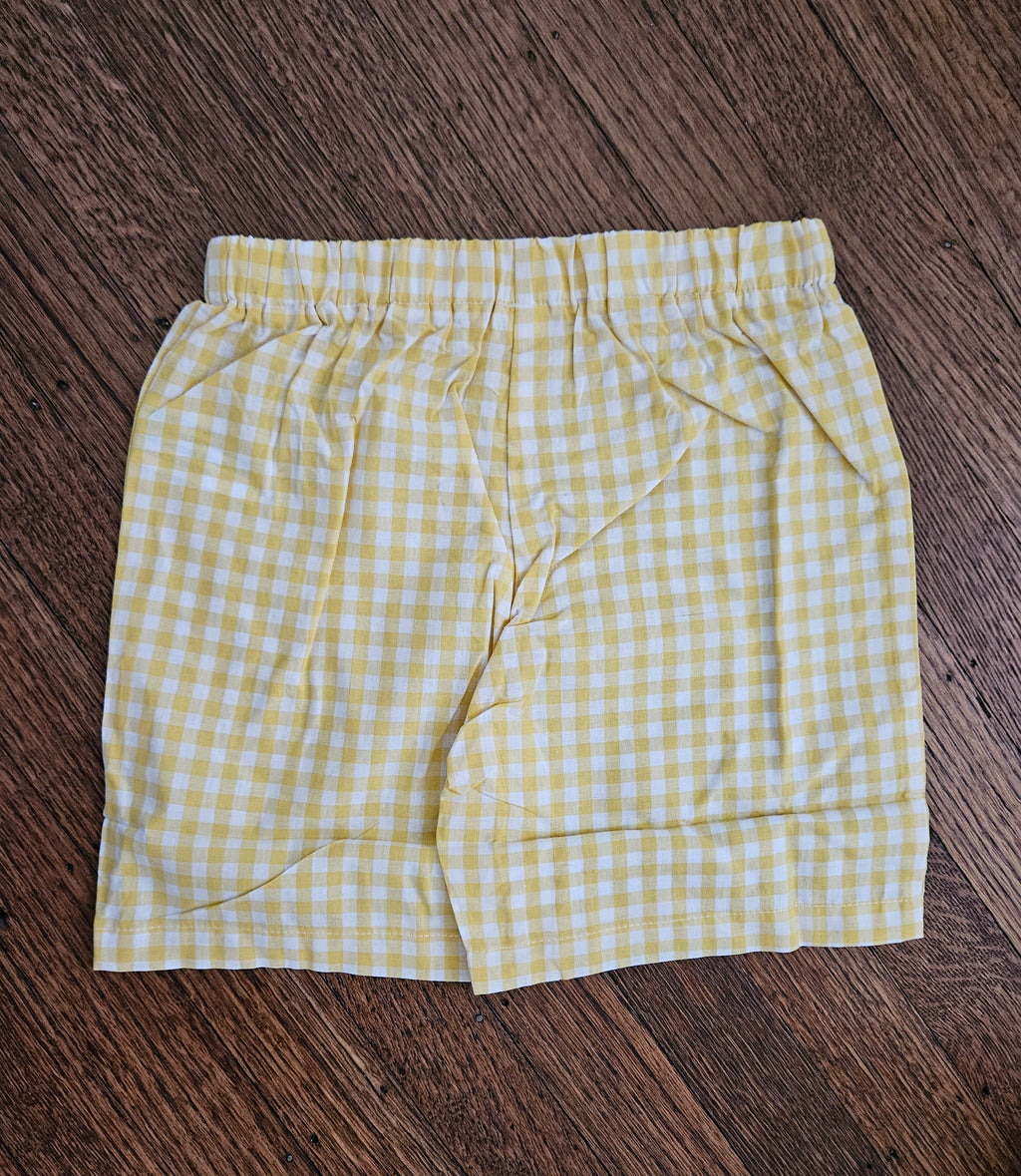 Lil Cactus White Smocked Lemons & Yellow Gingham Shorts Set Size 6Y