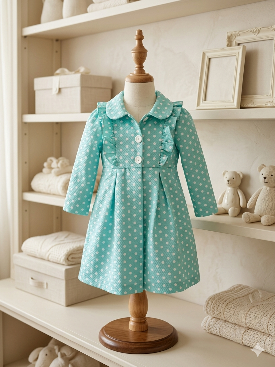 Bonnie Jean Turquoise Polka Dot Ruffle Coat NWT Sz 3T