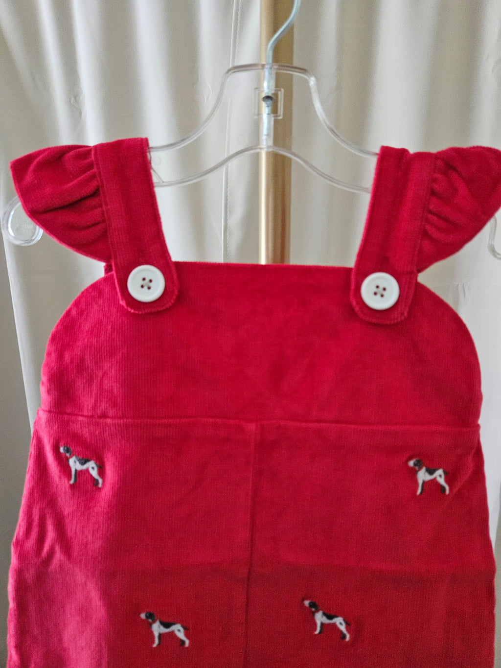 The Beaufort Bonnet Company Critter Violet Corduroy Overall Romper Embroidered Dogs Sz 12-18M