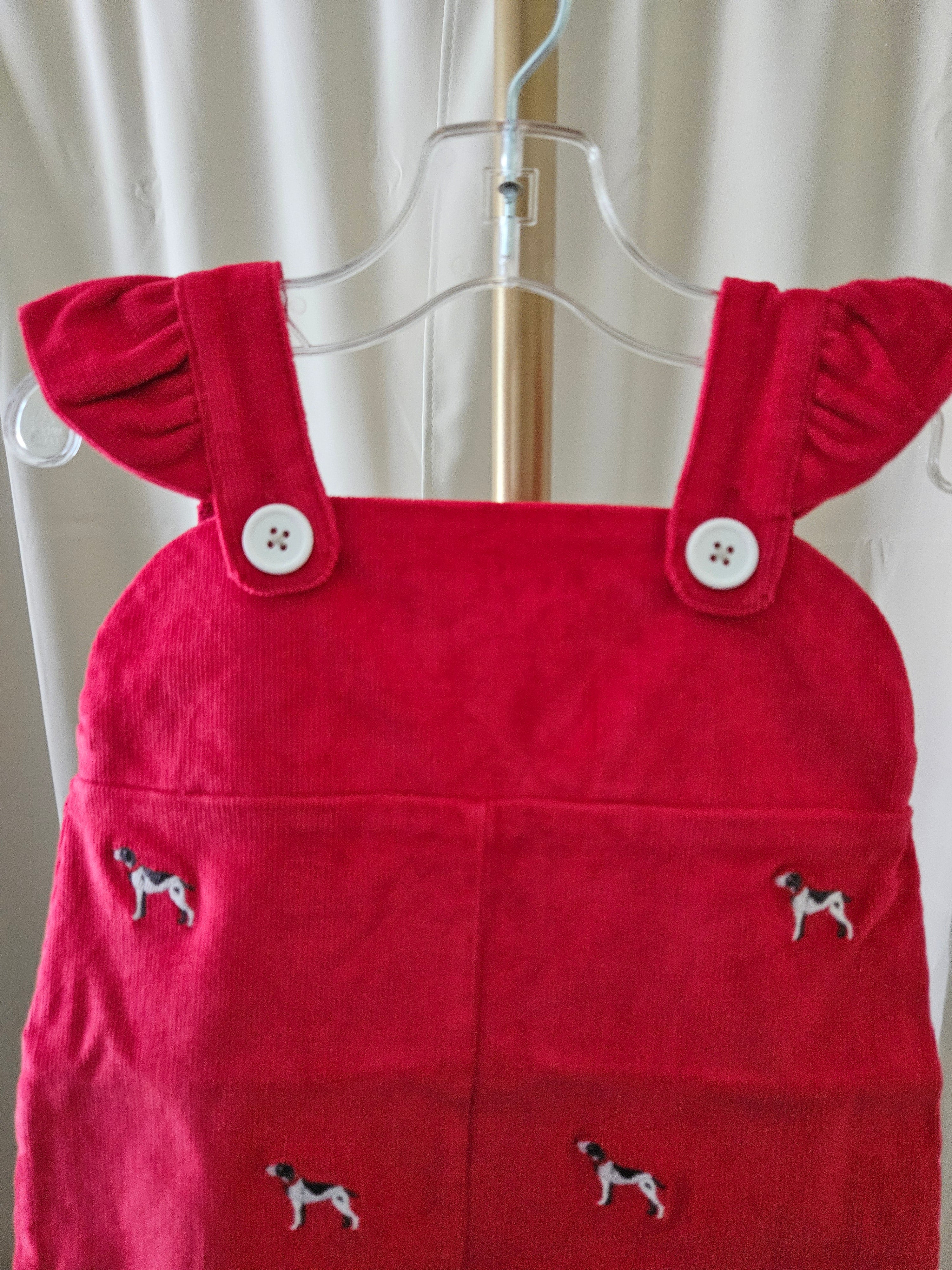 The Beaufort Bonnet Company Critter Violet Corduroy Overall Romper Embroidered Dogs Sz 12-18M