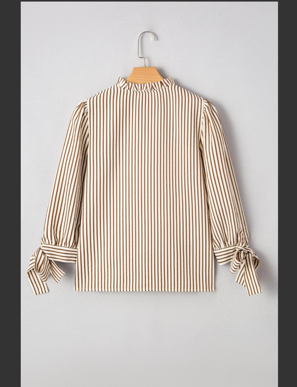 Striped Frill V-Neck Bracelet Sleeve Blouse