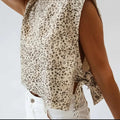 Lovesoft Apricot Leopard Print Knot Side Twill Vest