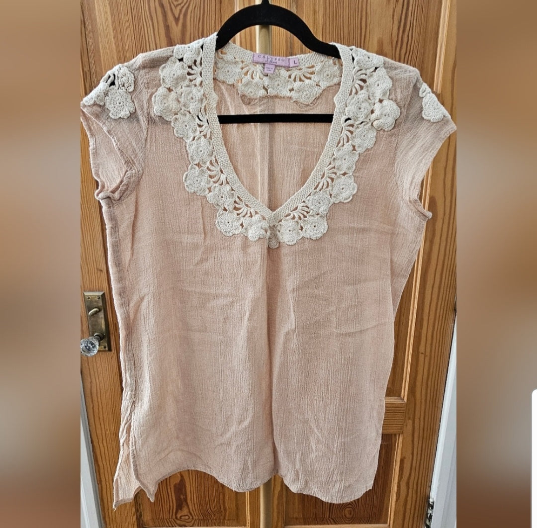 Calypso St. Barth Crochet Design Cap Sleeve Top Size L