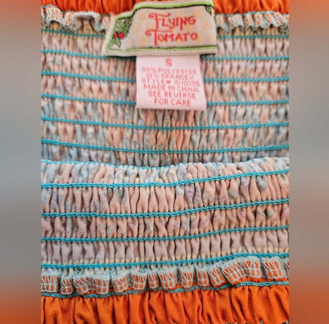 Flying Tomato Strapless Dress - Blue and Orange Sz Sm