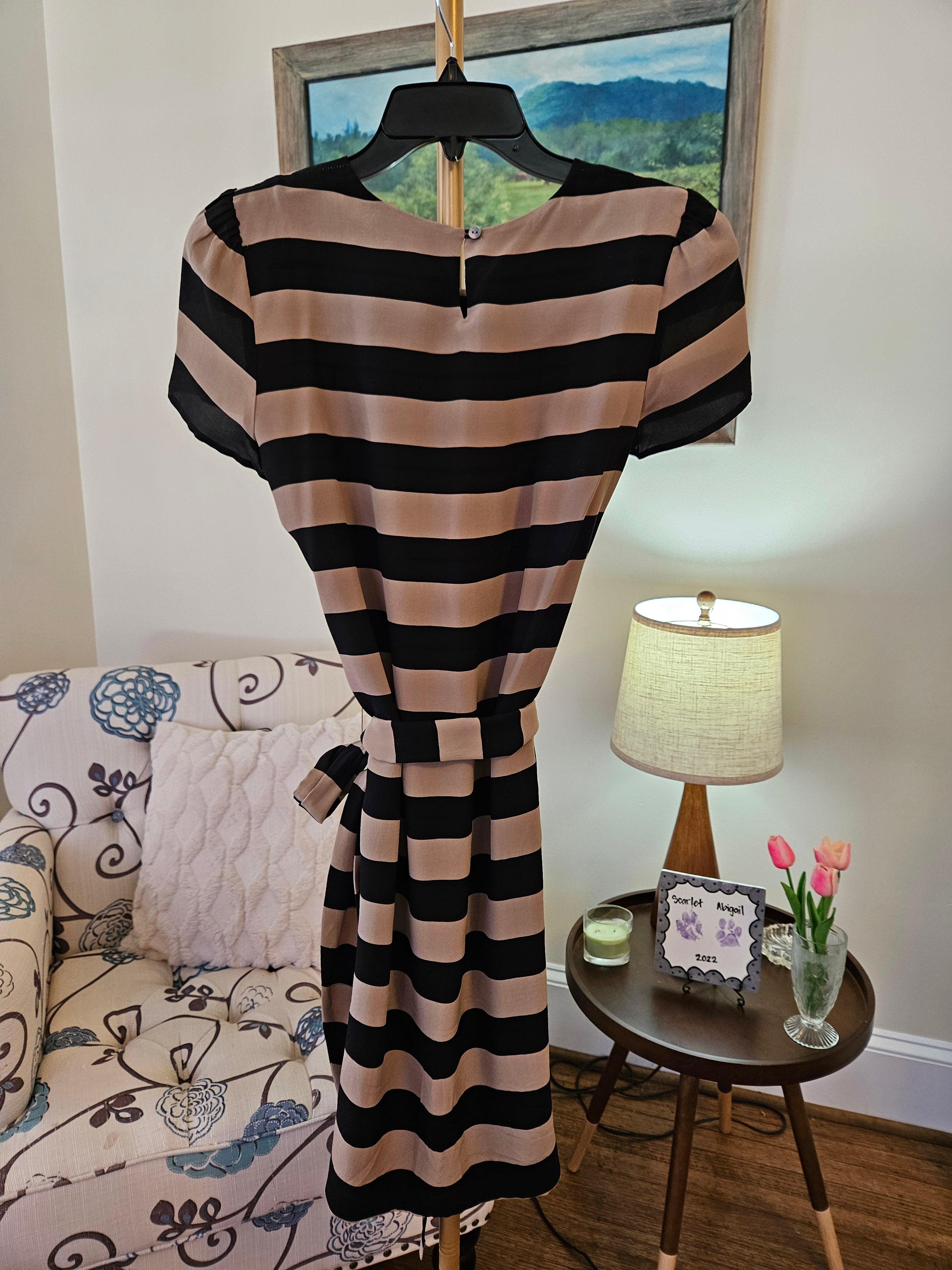 Pippa Brown & Black Stripped Dress With Tie At Waist Sz 2