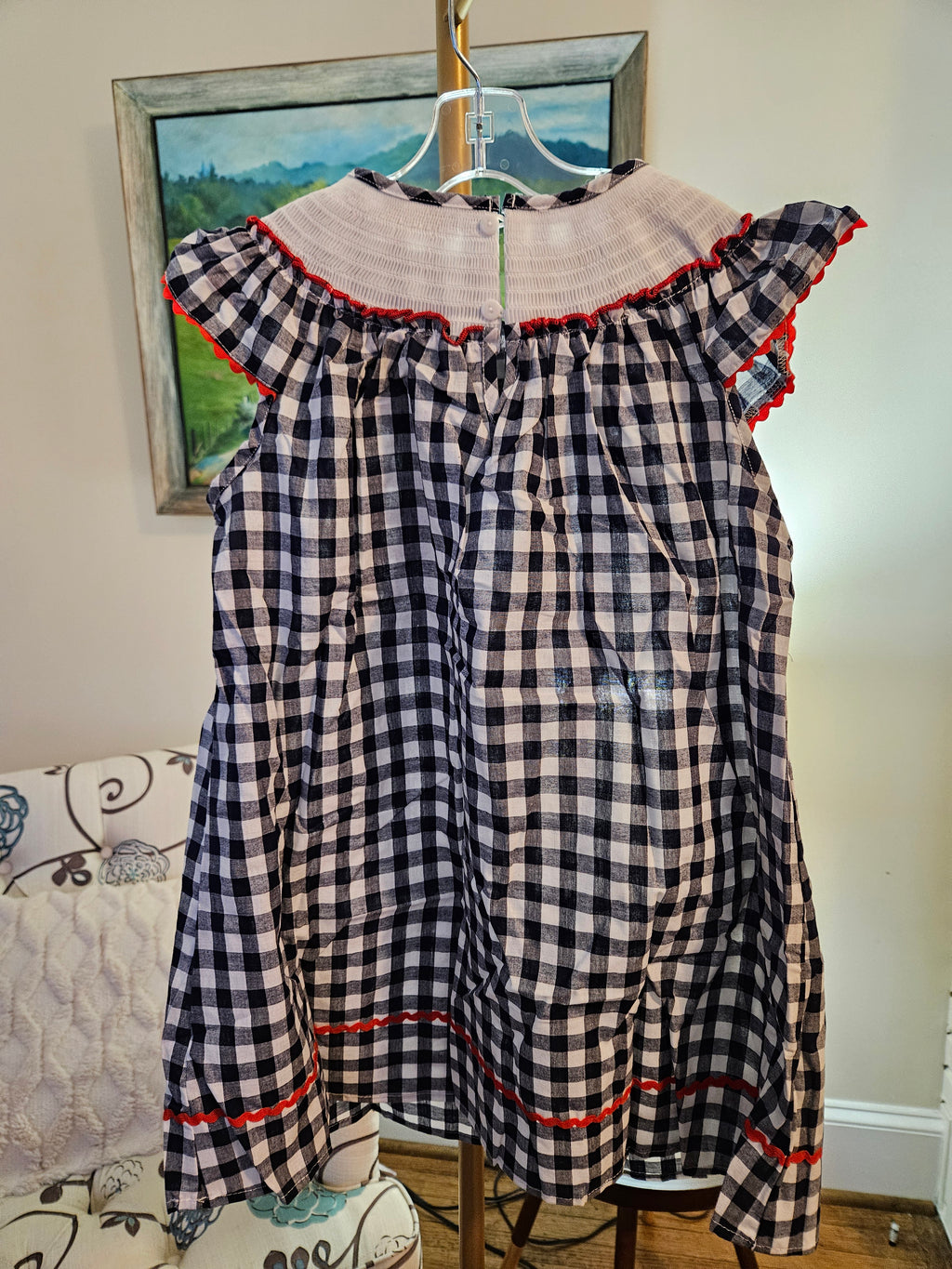 Auraquise July 4th Gingham Kids Dress with Smocked Accents Sz 7T