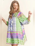 J.NNA Multi-Pattern Tunic Dress with Sheer Sleeves & Pockets |